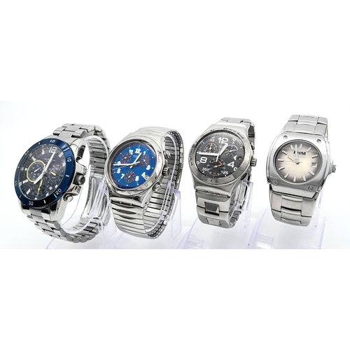 1696 - A Parcel of Four Vintage Men's Fashion Sports Watches. Comprising: 1) A Sekonda Stainless Steel Quar... 