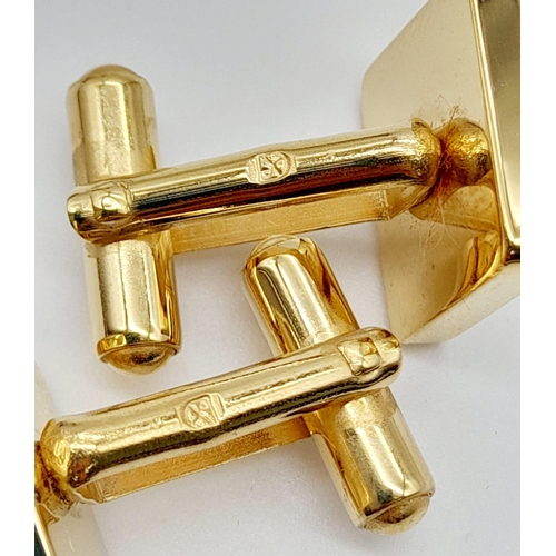 1690 - A Pair of Square Two-Tone Yellow Gold Gilt and Silver Panel Inset Cufflinks by Dunhill in their orig... 