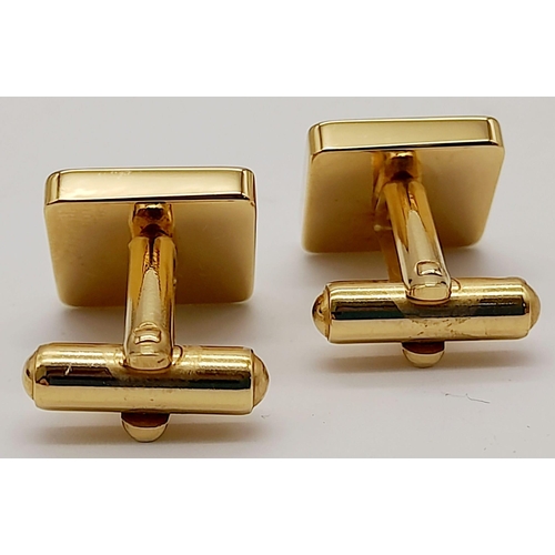 1690 - A Pair of Square Two-Tone Yellow Gold Gilt and Silver Panel Inset Cufflinks by Dunhill in their orig... 