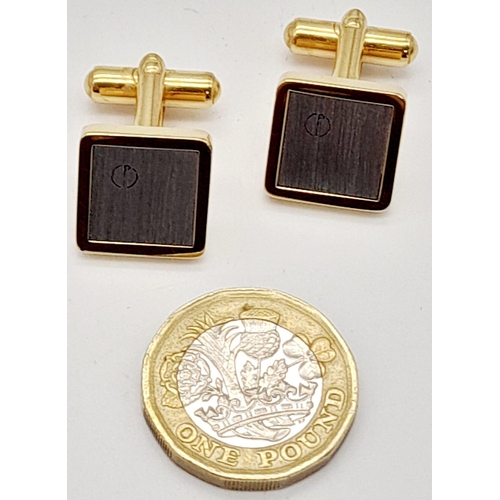 1690 - A Pair of Square Two-Tone Yellow Gold Gilt and Silver Panel Inset Cufflinks by Dunhill in their orig... 