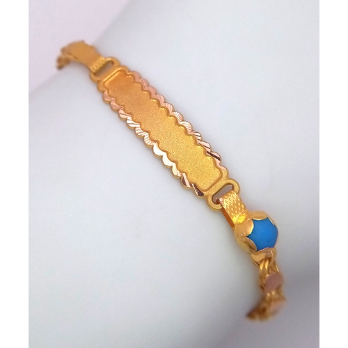 10 - A Babies 14K Gold Identity Bracelet. 12cm. 1.6g