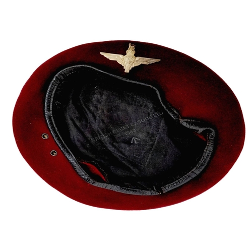 147 - 1943 Dated British Paratrooper Beret, The leather banding is coming away from the actual beret in pl... 