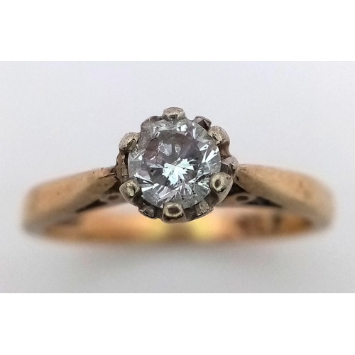 114 - A 9K Yellow Gold Diamond Solitaire Ring. 0.25ct diamond. Size J. 2g total weight.