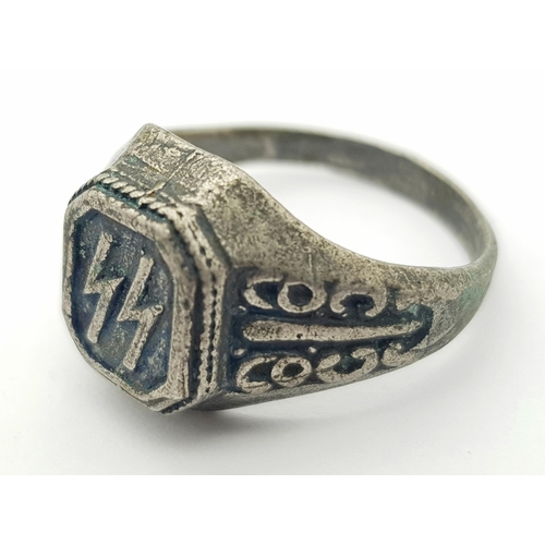 225 - 3rd Riech Waffen SS Lightning Bolt Runes Silver Kanteen Ring. UK Size “V” US Size 10.5. So called a ... 