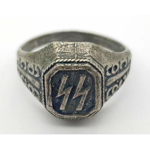 225 - 3rd Riech Waffen SS Lightning Bolt Runes Silver Kanteen Ring. UK Size “V” US Size 10.5. So called a ... 