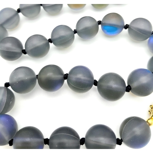 248 - A Hypnotic Grey/Blue Moonstone Beaded Necklace with Baroque Pearl Drop Pendant. 12mm beads. 6cm pend... 