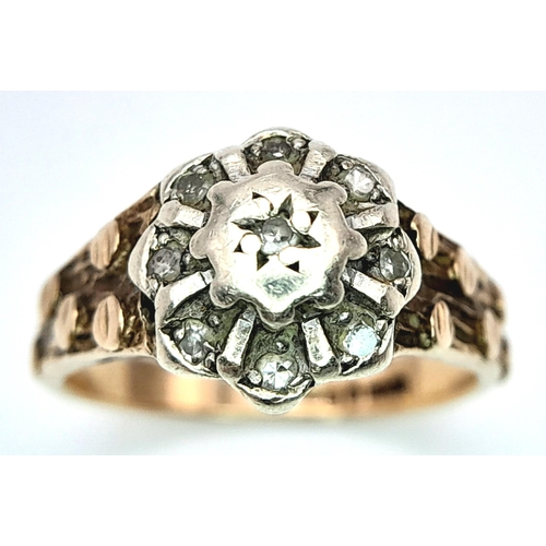 262 - A Vintage 9K Gold and Old Cut Diamond Ring. Size I. 2.7g total weight.