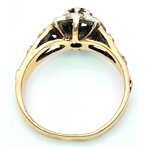 262 - A Vintage 9K Gold and Old Cut Diamond Ring. Size I. 2.7g total weight.