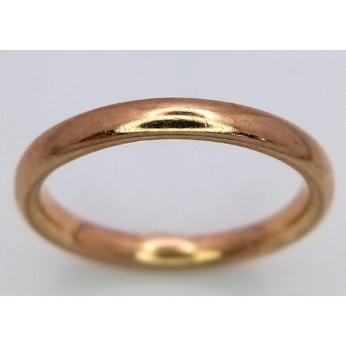 270 - A Classic Vintage 9K Gold Band Ring. Full UK hallmarks. 2mm. Size L. 2.1g