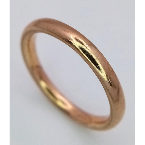 270 - A Classic Vintage 9K Gold Band Ring. Full UK hallmarks. 2mm. Size L. 2.1g