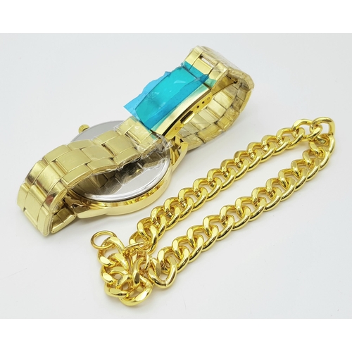 272 - A gold plated Shaarms gents watch accompanied by a gent’s gold plated chain bracelet. Watch has a 42... 