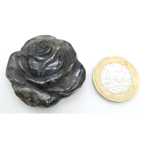 286 - A glorious hand carved, rose shaped Madagascan labradorite (blue flash variety), dimensions: 40 x 36... 