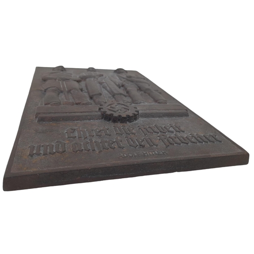 29 - 3rd Reich Deutsche Arbeitsfront (Labour Force) Cast Iron Plaque. “Adolf Hitler Respects the Labour a... 