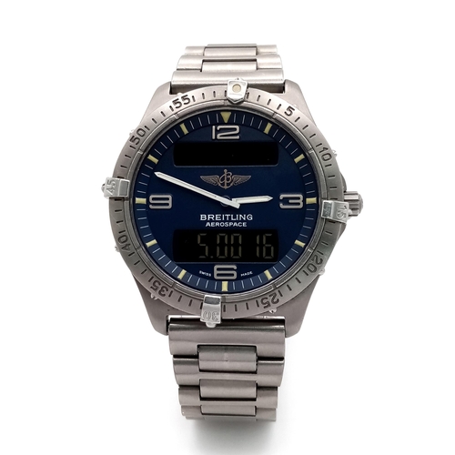 418 - A Breitling E56062 Aerospace Quartz Pilots Watch. Titanium bracelet and case - 40mm. Blue dial with ... 