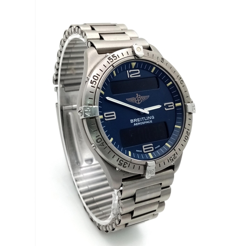 418 - A Breitling E56062 Aerospace Quartz Pilots Watch. Titanium bracelet and case - 40mm. Blue dial with ... 