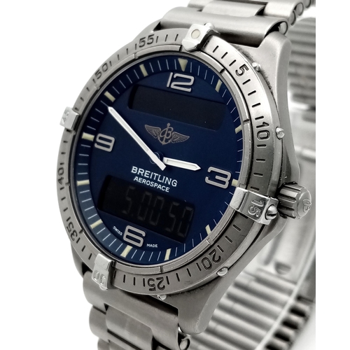 418 - A Breitling E56062 Aerospace Quartz Pilots Watch. Titanium bracelet and case - 40mm. Blue dial with ... 