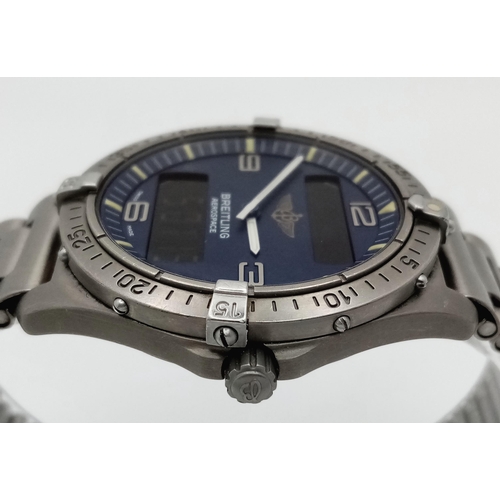 418 - A Breitling E56062 Aerospace Quartz Pilots Watch. Titanium bracelet and case - 40mm. Blue dial with ... 