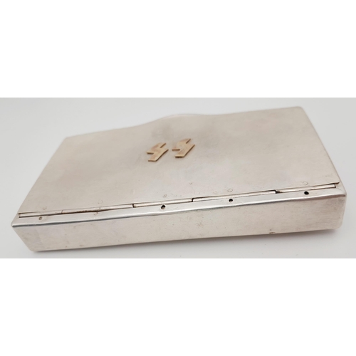 43 - Heavy 195g 800 Silver Cigar Case with 9ct Gold Hand Made SS Runes. Most likely done in a forced labo... 