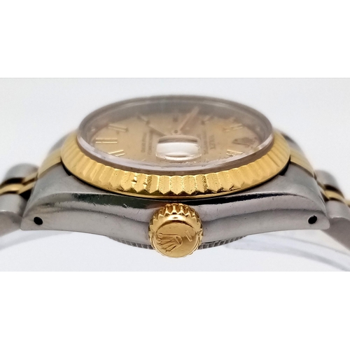 47 - A Bi-Metal Rolex Oyster Perpetual Datejust Ladies Watch. 18K gold bracelet and case - 26mm. NOTE: Th... 