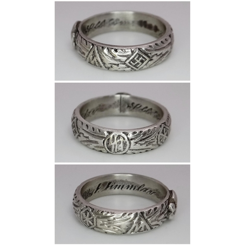 547 - Re-enactors Silver SS Honour Ring. UK Size: V.5 US Size: V. Complete with Himmler Signature inside.