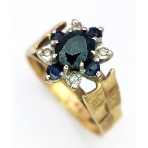 563 - A Vintage 9K Yellow Gold Sapphire and Diamond Signet Ring. 
Size J 1/2. 4.4g total weight.