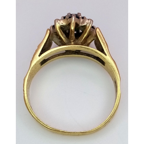 563 - A Vintage 9K Yellow Gold Sapphire and Diamond Signet Ring. 
Size J 1/2. 4.4g total weight.