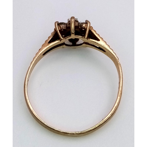 584 - A Vintage 9K Yellow Gold Sapphire and White Zircon Ring. Size L. 1.2g total weight.