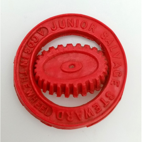 601 - WW2 British Home Front Junior Salvage Steward Red Plastic (Cellulose Acetate) Economy Issue Badge.
M... 