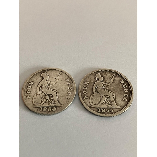 2 x Antique SILVER GROAT COINS. Consecutive years, 1854 and 1855 ...