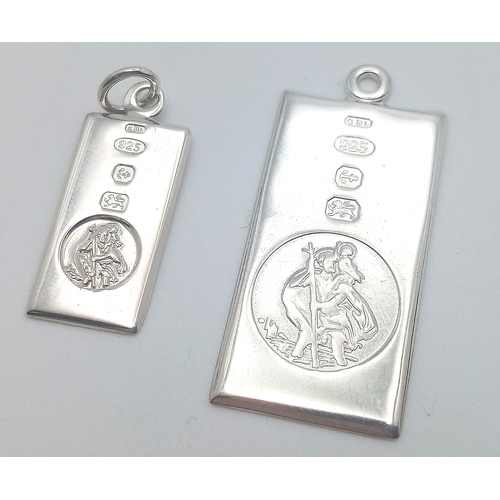 1693 - 2 X STERLING SILVER RECTANGULAR ST CHRISTOPHERS. 2.8cm and 3.4cm length. 6.1g total weight. Ref: SC ... 