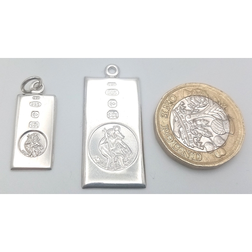 1693 - 2 X STERLING SILVER RECTANGULAR ST CHRISTOPHERS. 2.8cm and 3.4cm length. 6.1g total weight. Ref: SC ... 