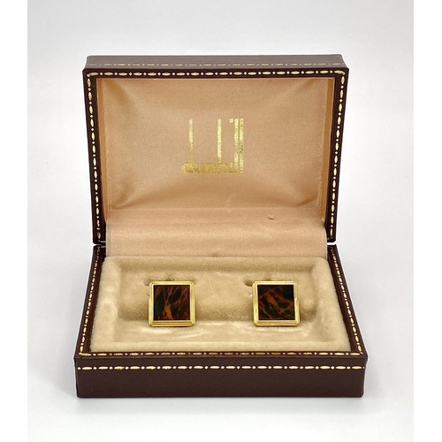 1076 - An Excellent Condition Pair of Square Yellow Gold Gilt Tortoiseshell Cufflinks by Dunhill in their O... 