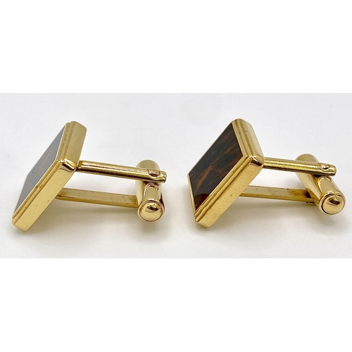 1076 - An Excellent Condition Pair of Square Yellow Gold Gilt Tortoiseshell Cufflinks by Dunhill in their O... 