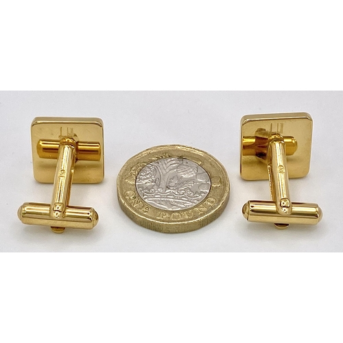 1076 - An Excellent Condition Pair of Square Yellow Gold Gilt Tortoiseshell Cufflinks by Dunhill in their O... 