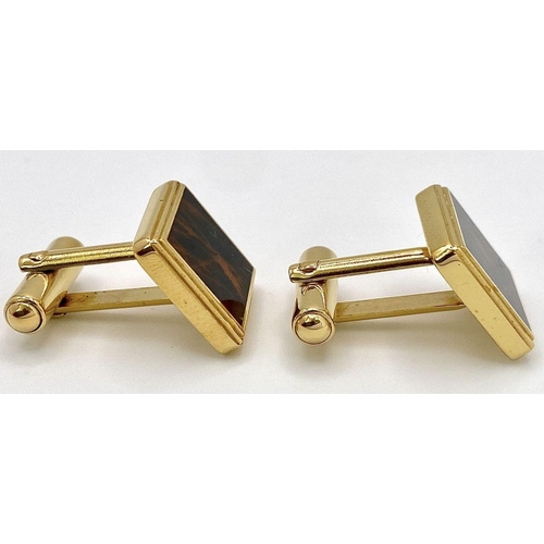 1076 - An Excellent Condition Pair of Square Yellow Gold Gilt Tortoiseshell Cufflinks by Dunhill in their O... 