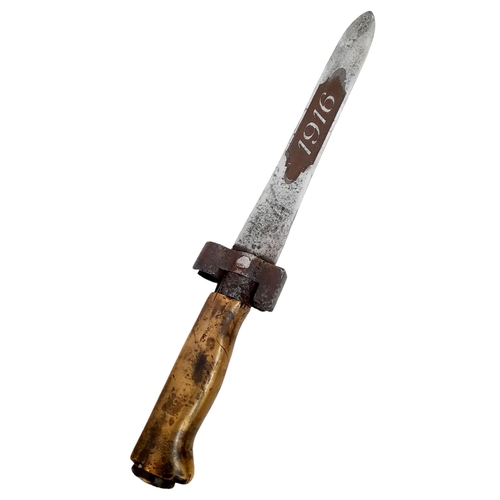 489 - WW1 French Epee Bayonet made into a Trench Fighting Knife. The Blade has been etched “ Verdun” on on... 