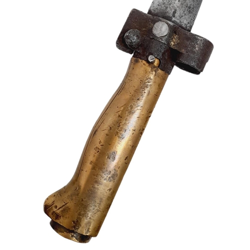 489 - WW1 French Epee Bayonet made into a Trench Fighting Knife. The Blade has been etched “ Verdun” on on... 