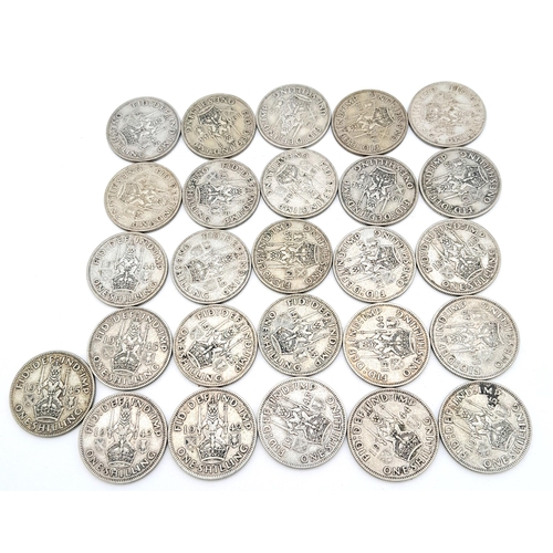 494 - A Parcel of 26 WW2 Dated Pre-1947 Silver Shillings. Comprising 5 x 1942, 5 x 1943, 7 x 1944 & 9 x 19... 