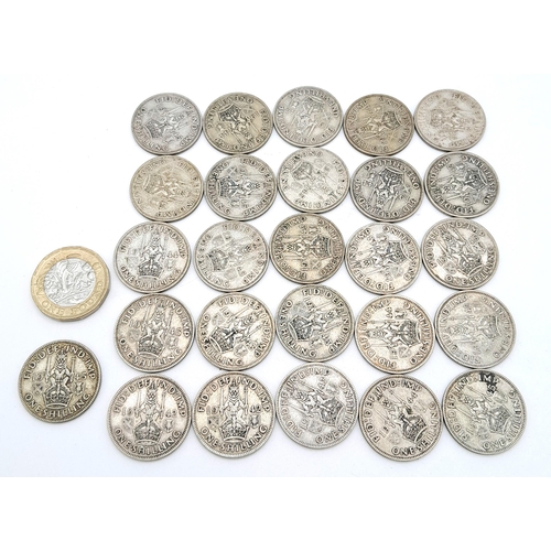 494 - A Parcel of 26 WW2 Dated Pre-1947 Silver Shillings. Comprising 5 x 1942, 5 x 1943, 7 x 1944 & 9 x 19... 