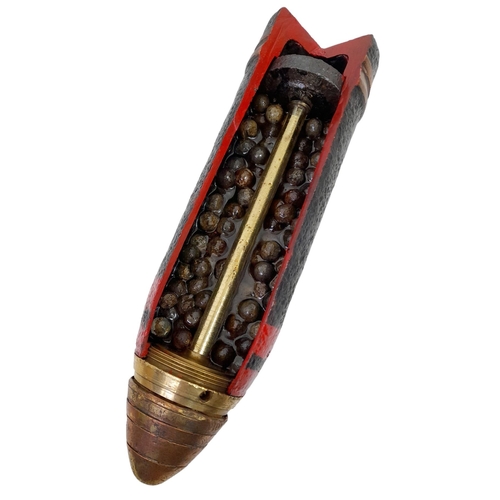 496 - INERT WW1 Cutaway 18 Pdr Shrapnel Shell Projectile. Complete with Brass No 80 Time Fuse. UK MAINLAND... 