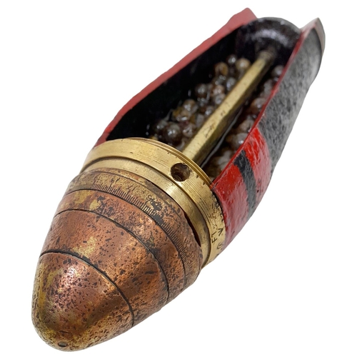 496 - INERT WW1 Cutaway 18 Pdr Shrapnel Shell Projectile. Complete with Brass No 80 Time Fuse. UK MAINLAND... 