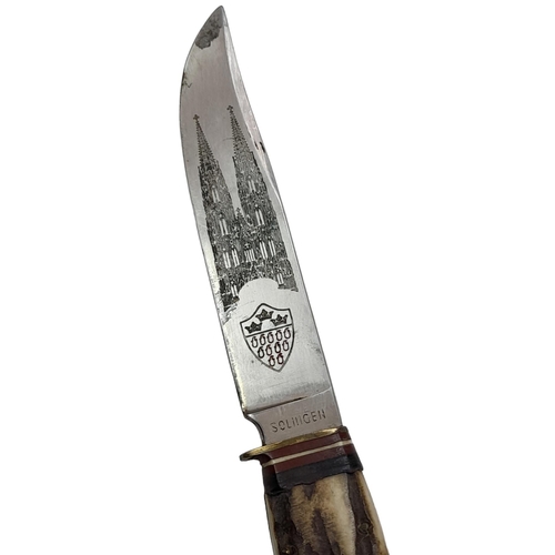 77 - 3rd Reich Hitler Youth Sheath Knife with acid etched blade dedicated to the 12th SS (Hitler Youth) P... 