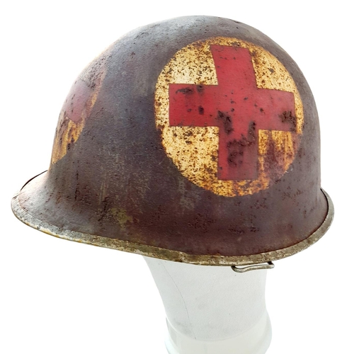 176 - WW2 US M1 Swivel Bale Medics Helmet with Capac Liner. The helmet has the correct front edgeseam for ... 