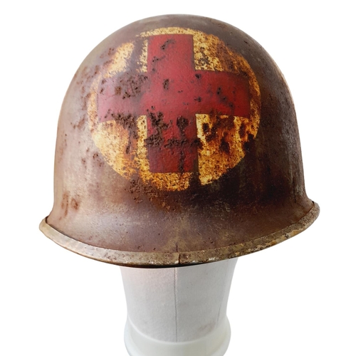 176 - WW2 US M1 Swivel Bale Medics Helmet with Capac Liner. The helmet has the correct front edgeseam for ... 