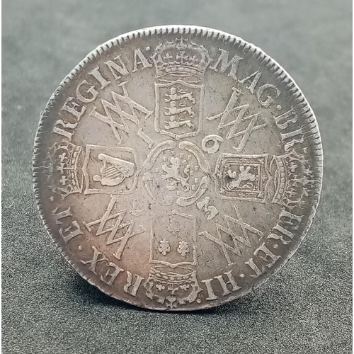 345 - A 1693 Half Crown Qvinto Silver Coin. Inverted 3. VF grade but please see photos.