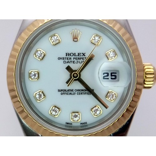 156 - A Rolex Oyster Perpetual Datejust, Diamond Bi-Metal Ladies Watch. 18k gold and stainless steel brace... 