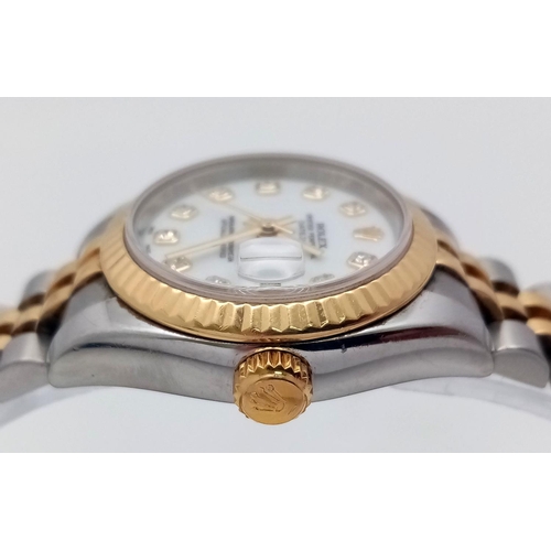 156 - A Rolex Oyster Perpetual Datejust, Diamond Bi-Metal Ladies Watch. 18k gold and stainless steel brace... 