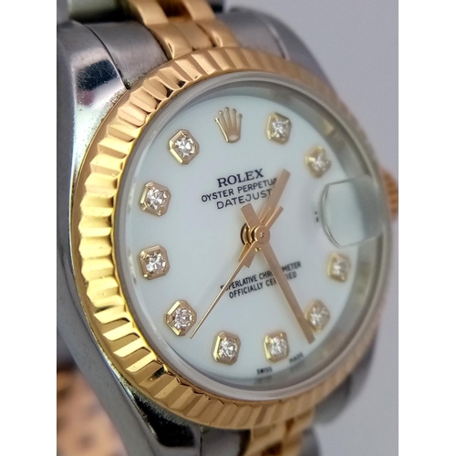 156 - A Rolex Oyster Perpetual Datejust, Diamond Bi-Metal Ladies Watch. 18k gold and stainless steel brace... 