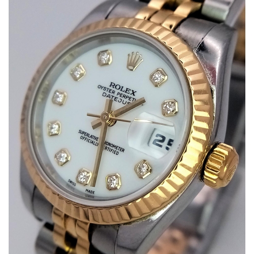 156 - A Rolex Oyster Perpetual Datejust, Diamond Bi-Metal Ladies Watch. 18k gold and stainless steel brace... 