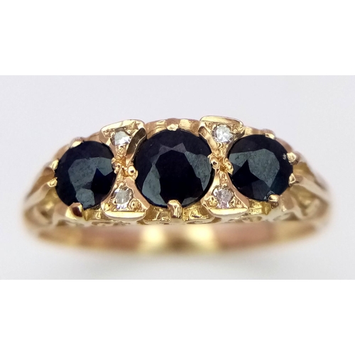 249 - A 9K YELLOW GOLD DIAMOND & SAPPHIRE RING 2.45G 0.50CT SAPPHIRES SIZE O

SPAS 9008